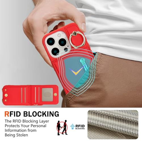 Crossbody Wallet Case for iPhone 12 Pro Max, with Card Slots Zipper Pocket Case, Flip Folio Purse RFID Blocking with Ring Kickstand Detachable Strap-Red - color: Red, size: iPhone 12 Pro Max(6.7")