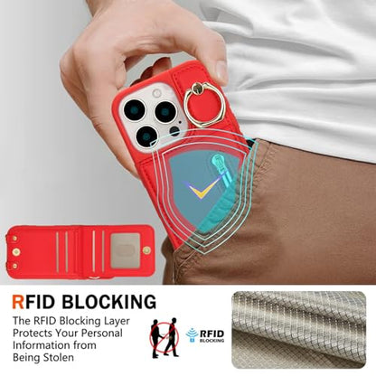 Crossbody Wallet Case for iPhone 12 Pro Max, with Card Slots Zipper Pocket Case, Flip Folio Purse RFID Blocking with Ring Kickstand Detachable Strap-Red - color: Red, size: iPhone 12 Pro Max(6.7")