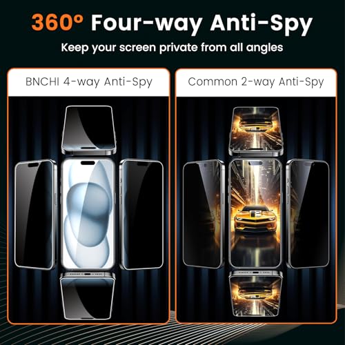 2 Pack 4 Way 360° Privacy Screen Protector for iPhone 16 Plus/ 15 Plus 6.7-Inch, Horizontal and Vertical All Around Anti-Spy 9H Tempered Glass Film, Scratch Resistant, Zero Bubbles - size: iPhone 16 Plus/iPhone 15 Plus