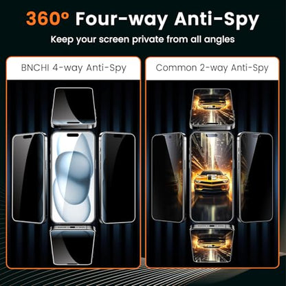 2 Pack 4 Way 360° Privacy Screen Protector for iPhone 16 Plus/ 15 Plus 6.7-Inch, Horizontal and Vertical All Around Anti-Spy 9H Tempered Glass Film, Scratch Resistant, Zero Bubbles - size: iPhone 16 Plus/iPhone 15 Plus