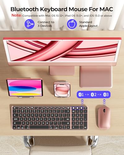 seenda SKM64-2 Bluetooth Keyboard and Mouse Combo for Mac, MacBook and iPad - color: Black & Rose Gold