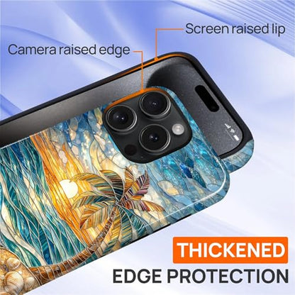 Case for iPhone 15 Pro, Dual Layer Phone Cover, Stained Glass Beach Palm - color: Stained Glass Beach Palm, size: Iphone 15 Pro