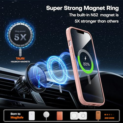 TAURI for iPhone 14 Case, Compatible with MagSafe, Pink | with Screen Protector, Not-Yellowing Military-Grade Protection, Shockproof Slim Magnetic Case for iPhone 14 - color: B-Magnetic Pink