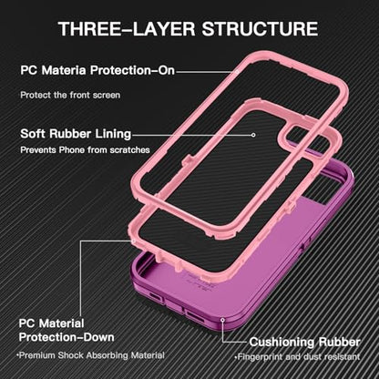 I-HONVA for iPhone 16e Case [Compatible with MagSafe] Shockproof 3-Layer Full Body Protection [Without Screen Protector] Rugged Heavy Duty Cover Case for Apple iPhone 16e 6.1",Purple/Pink - color: Purple/Pink