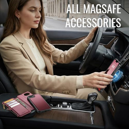 for iPhone 17E - Phone Case Wallet Magnetic Detachable, Burgundy - color: Burgundy, size: iPhone 17e