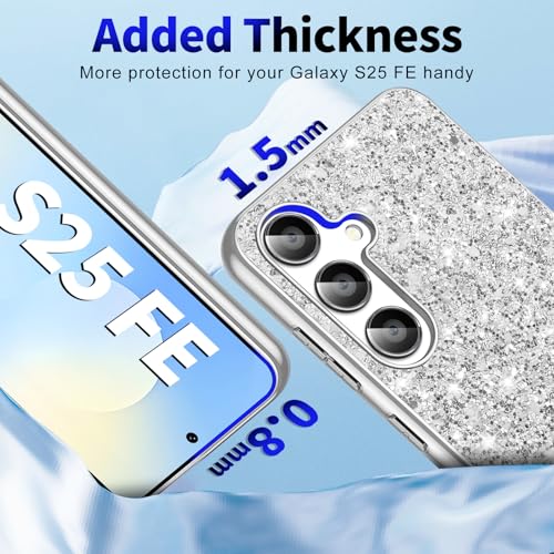 S25 FE Glitter Case for Samsung Galaxy S25 FE 5G Phone Case for Women Girls, Slim Ultra Thin Matte Back Shockproof Protective Cover for Samsung S25 FE 5G, Crystal Bling Case, 2025 (Silver) - color: Silver