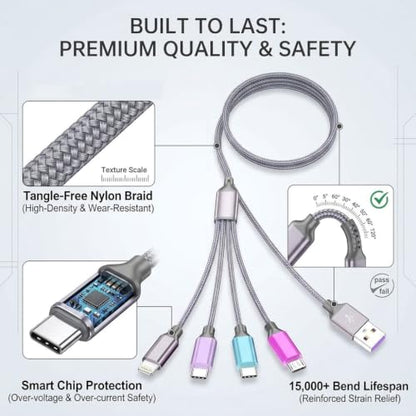 4 in 1 Multi Charging Cable 4ft 2 Pack,Braided MFi Certified Charger Cable - color: Multicolor-4ft-2Pack