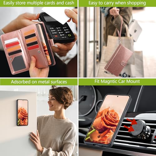 Varikke for Samsung Galaxy S25 Wallet Case Magnetic Detachable, Rose Gold - color: Rose Gold, size: Galaxy S25 6.2"