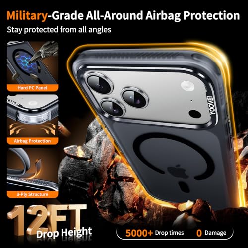 Magnetic & Shockproof for iPhone 17 Pro Max Case,Compatible with MagSafe Soft Touch Translucent Slim Fit Military-Grade Protection Phone Case for iPhone 17 Pro Max,Frosted Black - color: Black