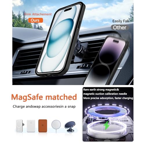 Magnetic iPhone 15 case,Compatible with Magsafe, Military-Grade Protection,Slim Translucent Matte Shockproof with Anti-Scratch Anti-Fingerprint Phone Cover (Black, iPhone 15) - color: Black, size: iPhone 15