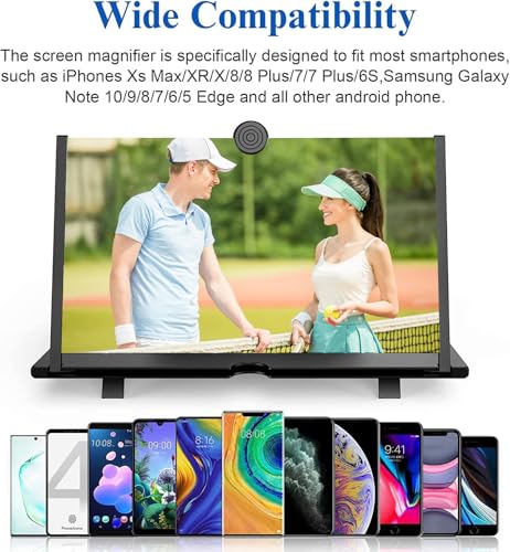 18" Screen Magnifier for Cell Phone – 3D HD Magnifing Screen Enlarger Projector for Movies Videos and Gaming – Foldable Phone Stand Holder with Screen Amplifier–Compatible with All Smartphones - color: Black-18''