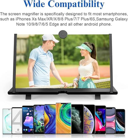 18" Screen Magnifier for Cell Phone – 3D HD Magnifing Screen Enlarger Projector for Movies Videos and Gaming – Foldable Phone Stand Holder with Screen Amplifier–Compatible with All Smartphones - color: Black-18''