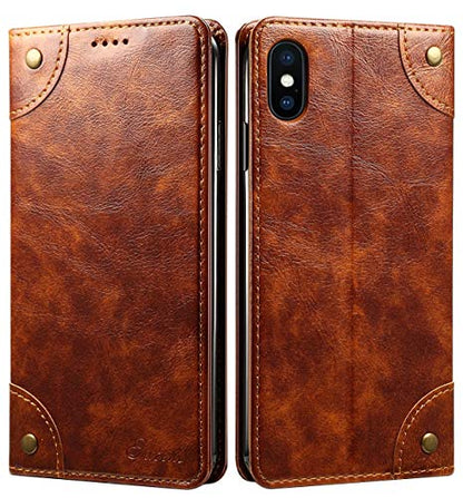 SINIANL Leather Wallet Folio Case with Magnetic Closure Flip Cover, Stand and Credit Card Slot for iPhone 8 Plus / 7 Plus - color: Khaki, size: iPhone 7 Plus / 8 Plus (5.5 inch)