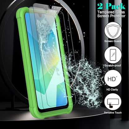 for Samsung Galaxy A16 5G Case with 2 Pack Tempered Glass Screen Protector, [Holster Series] Belt Clip Hard Tough Heavy Duty Rugged Shockproof Protective Cell Phone Case (Green) - color: Green