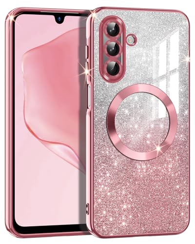 Casetego for Galaxy A17 5G Case,Compatible with MagSafe,Clear Magnetic Glitter Gradient Sparkle Luxury Plated Soft TPU Bumper Full Camera Lens Protector for Samsung Galaxy A17 5G,All Rose Gold - color: All Rose Gold, size: Galaxy A17 5G