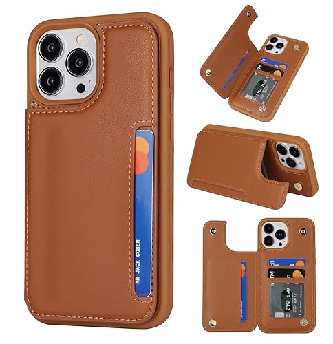 iCoverCase Compatible with iPhone 13 Pro Case with Card Holder, Wallet Phone Case for Women Men RFID Blocking PU Leather Protective Case 6.1 Inch (Light Brown) - color: Light Brown