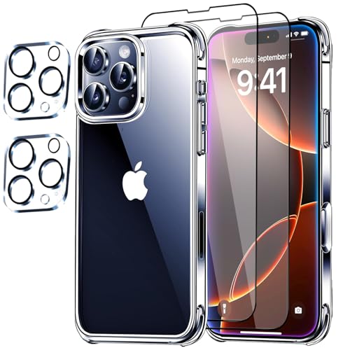 5 in 1 Clear Case for iPhone 16 Pro 6.3-Inch, with 2 Screen Protector and 2 Camera Lens Protector, 9H Edge Protection Tempered Glass Film, Shockproof Drop Transparent Protection Cover - size: iPhone 16 Pro