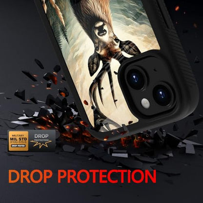 Compatible with iPhone 14 / iPhone 13 Case – Rugged Full-Body Protective Cover for Women Men Dual Layer Shockproof Bumper, Heavy-Duty Phone Case - Deer Flower Mountain 096 - color: Deer Flower Mountain 096