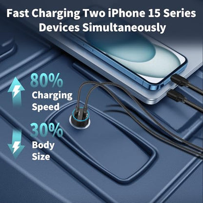 Apple MFi Certified iPhone 18 Car Charger 90W USB-C Fast Car Phone Charger - color: Titanium Black