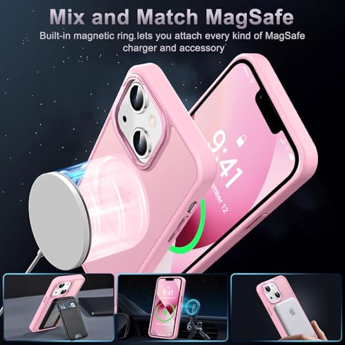 Newfuture Magnetic for iPhone 13/iPhone 14 Case Shockproof, Chalk Pink | Military Drop Protection, Slim Matte Anti-Fingerprint, Compatible with Magsafe, Camera Guard, Translucent Protective Cover - color: Chalk Pink, size: iPhone 13/iPhone 14 6.1inch