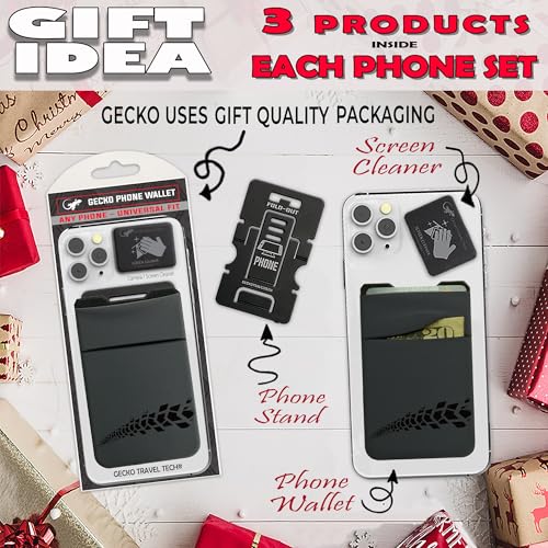 Gecko Travel Tech Double Pocket - Adhesive Card Holder - Cell Phone Pouch - Stick on Spandex Pocket - Carry Credit Cards and Cash (Gray - TIRE) - color: GRAY - TIRE