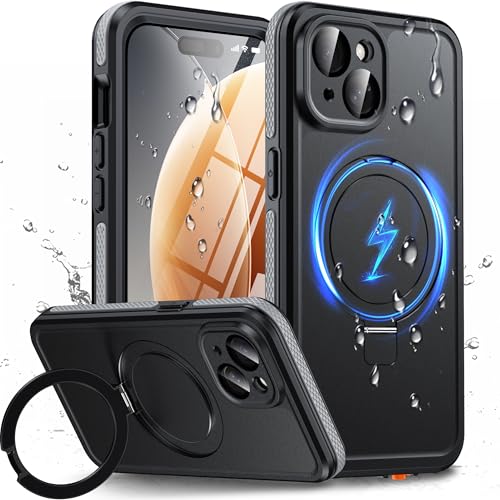 Oterkin Magnetic Stand for iPhone 15 Case Waterproof IP68, Black - color: Black, size: iPhone 15 6.1''