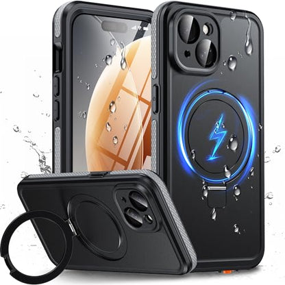 Oterkin Magnetic Stand for iPhone 15 Case Waterproof IP68, Black - color: Black, size: iPhone 15 6.1''