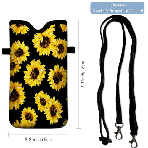 Universal Neoprene Cell Phone Pouch 7.1 X 4 in Mobile Protection Case Bag with Crossbody Strap/Neck Lanyard Sunflower Printed Pattern - color: Sunflower Printed Pattern