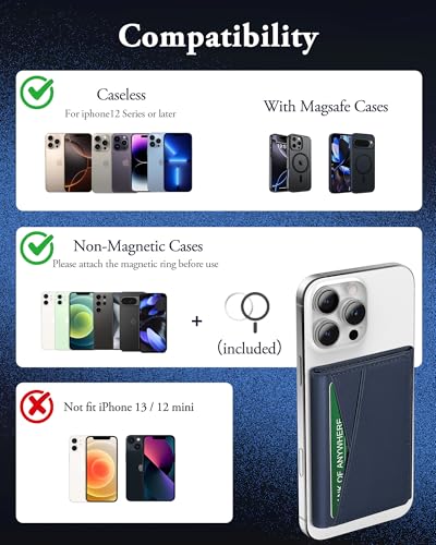 For MagSafe Wallet, 9 Cards Holder Strongest Magnetic Wallet RFID Blocking - color: Navy Blue Trifold MagSafe Wallet