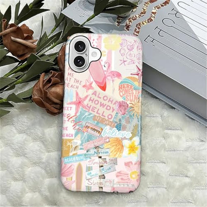 Case Compatible with iPhone 16 Plus, Cute Dual Layer Hybrid Phone Cover, Military Grade Drop Protection, Aesthetic Shockproof Phone Case for Women Girls, Pastel Pink Summer Collage - color: Pastel Pink Summer Collage, size: Iphone 16 Plus