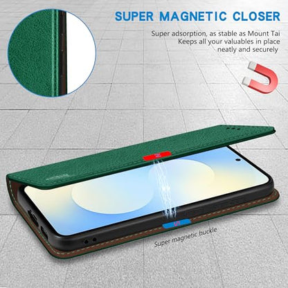 ZZXX for Samsung Galaxy S25 FE Wallet Case with [RFID Blocking] Card Slot Stand Strong Magnetic PU Leather Flip Fold Protective Phone Case for Samsung Galaxy S25 FE Case Wallet(Green-6.7 inch) - color: Green