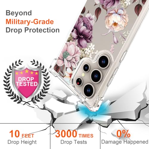 Hungo Galaxy S24 Ultra Case for Women Floral Flower Clear Design Cute,Girly Girls Flower Case Compatible with Samsung Galaxy S24 Ultra Pink Rose - color: Purple Roses