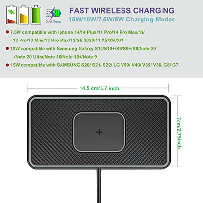 Wireless Charger Car Charging pad,SANMIDO Fast Wireless Phone Charger Cell Phone Non Slip Cordless Charging mat Compatible with iPhone 11/12/12/14/15 Galaxy S21/S22/S23/24 NOTE10 (C1P)
