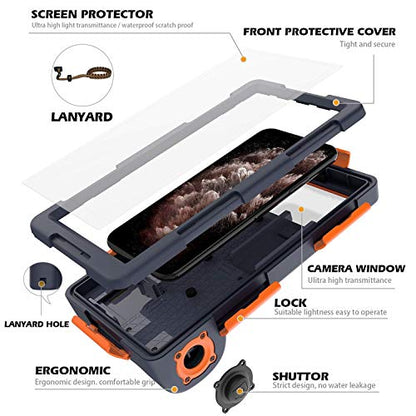Willbox Professional [15m/50ft] Diving Surfing Swimming Snorkeling Photo Video Waterproof Protective Case Underwater Housing for Galaxy and iPhone Series Smartphones with Lanyard (Orange)