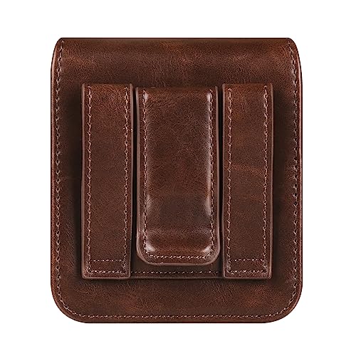 Leather Mobile Phone Holster Compatible with Samsung Galaxy Z Flip 8/7/6/5/4/3, Flip Smartphone Waist Bag with Belt Loop Compatible with Motorola RAZR 70 60 50 40 Ultra/RAZR+/Pura X/P50 Pocket - color: Coffee
