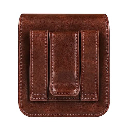 Leather Mobile Phone Holster Compatible with Samsung Galaxy Z Flip 8/7/6/5/4/3, Flip Smartphone Waist Bag with Belt Loop Compatible with Motorola RAZR 70 60 50 40 Ultra/RAZR+/Pura X/P50 Pocket - color: Coffee