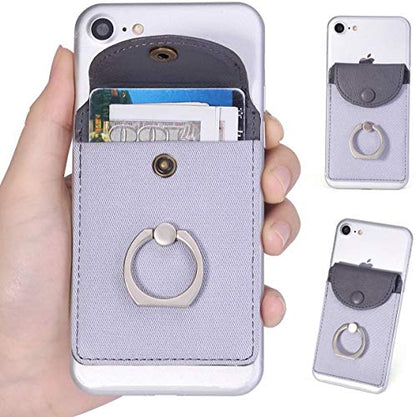 Self Adhesive Card Holder for Back of Phone with Ring Stand - Gray - color: (Finger Ring Gray)
