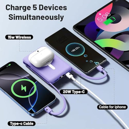 Azmuth for MagSafe Portable Charger, 10000mAh Magnetic Power Bank | 20W PD Fast Charging Magnetic Travel Charger with Dual USB-C LED Display for iPhone 17/16/15/14/13/12 Series - color: Purple