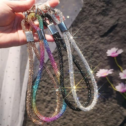 RUIYDZ 4pcs Luxury Diamond Phone Wrist Strap, Cell Phone Lanyards for Women, Short Phone Lanyard with Phone Tether Tab, Glitter Phone Strap Wrist Lanyard, Multicolor, Gold, Silver, Black