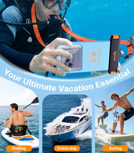 IP68 Bluetooth Shutter Waterproof Phone Pouch Case,Floating,Blue | Hands-Free Photo & Video Underwater Control.Large Waterproof Phone Case Universal Fit for 8.5" Phone(iPhone Samsung Google)