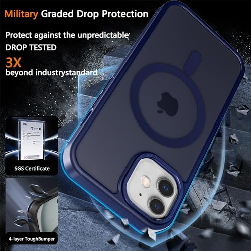 Magnetic iPhone 12/12Pro case,Compatible with Magsafe, Military-Grade Protection,Slim Translucent Matte Shockproof with Anti-Scratch Anti-Fingerprint Phone Cover (Dark Blue, iPhone 12/12Pro) - color: Dark Blue, size: iPhone 12/12Pro