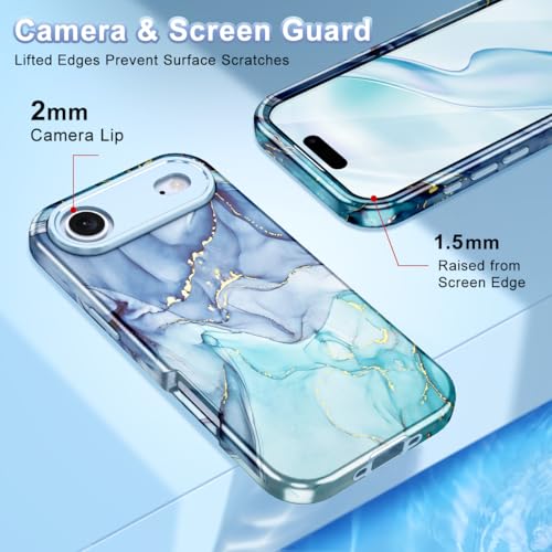 Btscase Compatible with iPhone Air Case 6.5 Inch 2025,Marble Pattern 3 in 1 Heavy Duty Shockproof Full Body Rugged Hard PC+Soft Silicone Drop Protective Women Girl Phone Cases, Blue Cyan - color: Blue Cyan, size: iPhone Air