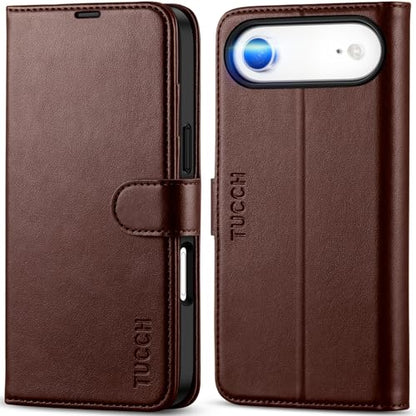 TUCCH Wallet Case for iPhone Air (6.5") 2025, Flip Stand, Chocolate Brown | RFID Blocking, 4 Card Holders, Kickstand, PU Leather, Shockproof TPU Shell, Magnetic Closure, Protective Folio Cover - color: Chocolate Brown