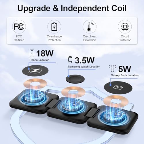 Wireless Charger for Samsung, 3 in 1 Charging Station Travel Charger - color: Black
