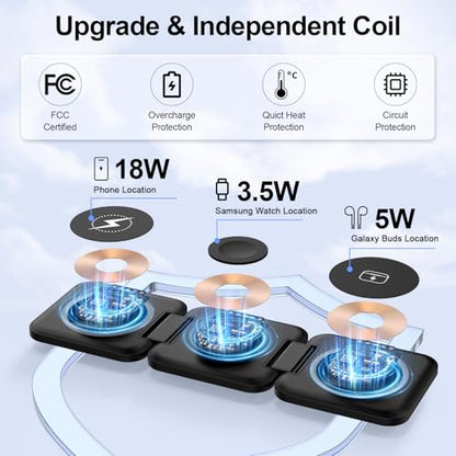 Wireless Charger for Samsung, 3 in 1 Charging Station Travel Charger - color: Black