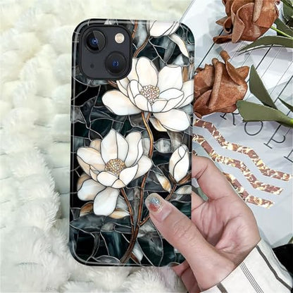 Magnetic Case for iPhone 13 iPhone 14,Compatible with Magsafe,PC Hard Shell & Silicone Inner Bumper,Shockproof Full-Body Cover Case - Stained Glass Unique Magnolia - color: Stained Glass Unique Magnolia, size: iPhone 14 iPhone 13