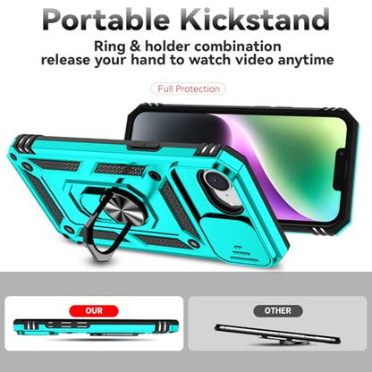 for iPhone 17E / iPhone 16E Case, with Camera Lens Cover HD Screen Protector, Dual Layer Military-Grade Drop Tested Magnetic Ring Holder Kickstand Protective Phone Case for iPhone 16E / 17E (Mint) - color: Mint with camera cover Military-Grade 2nd gen