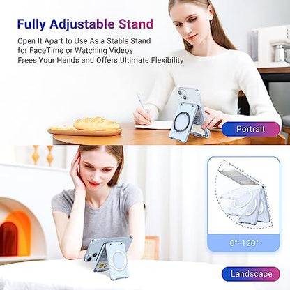 PROfezzion Double Sided Magnetic Phone Card Holder Wallet for MagSafe, Blue | RFID Blocking, Compatible with iPhone 17 16 15 14 13 12 Pro Max Plus, Holds 4-Cards, Secure Snap Latch, Adjustable Stand - color: BLUE