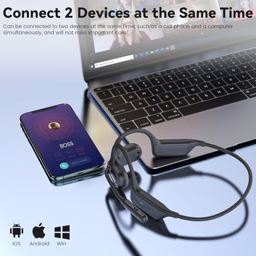 MONODEAL Open Ear Headphones with Mic, Lightweight Bluetooth 5.4 Headset with Microphone Noise Cancelling Mute Button, Wireless Headset Earphones for Work, Driving, Home Office, Workouts - color: Black