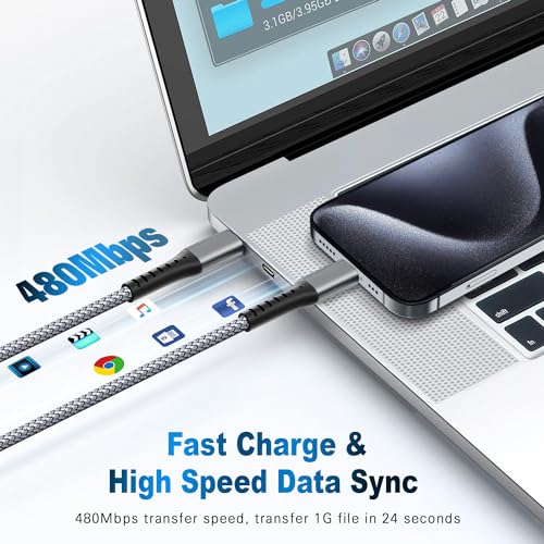 DFLASHS USB-C to USB-C 60W 3FT 3-Pack, Nylon Braided Fast Charging Cable - size: 3FT